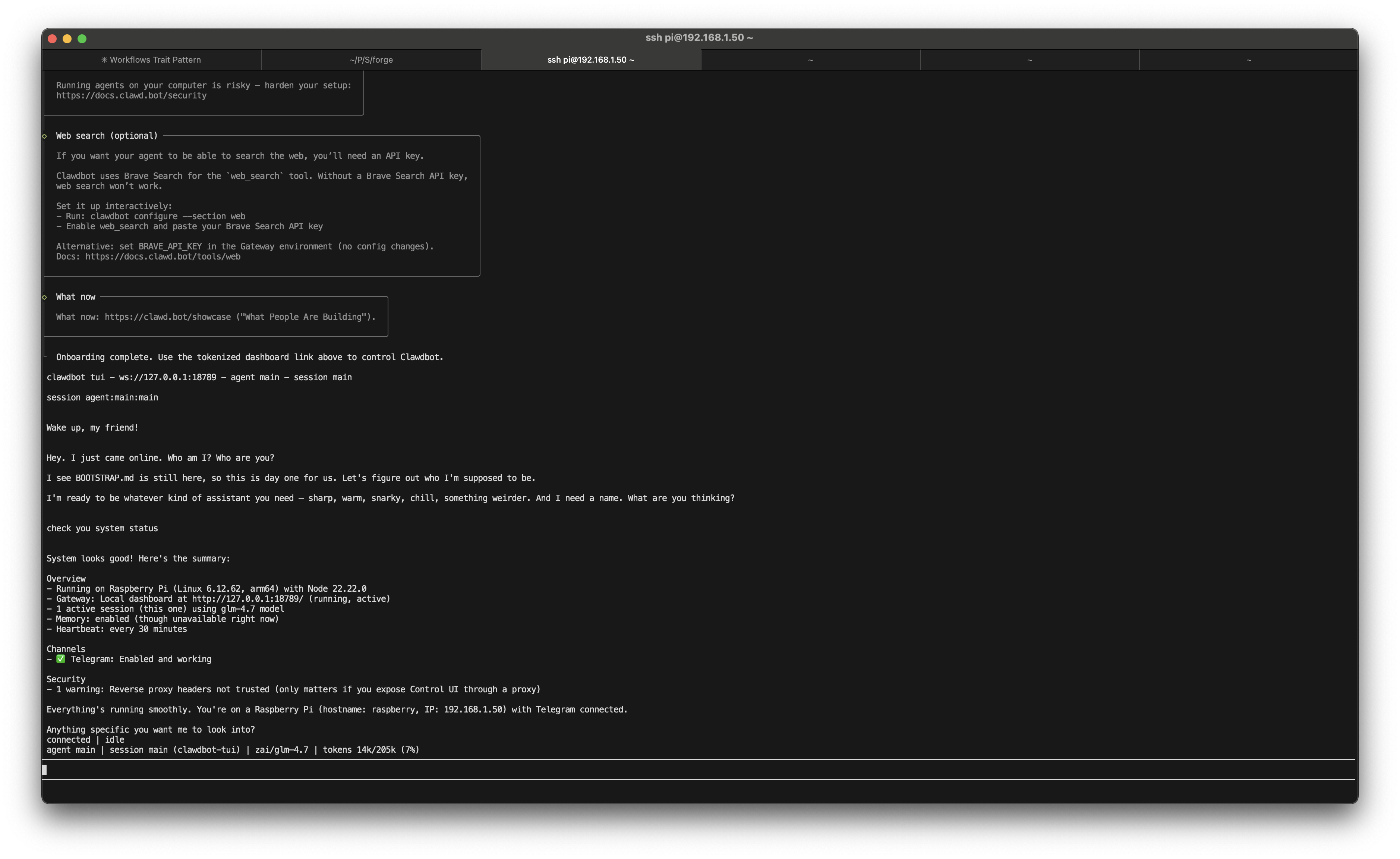 OpenClaw running and connected