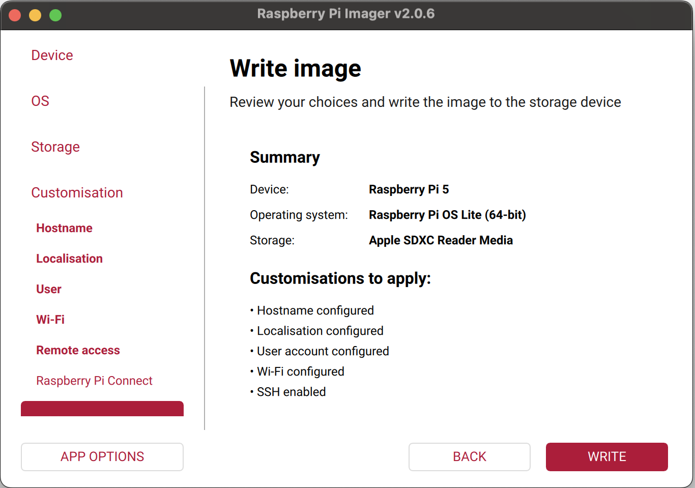 Configuration summary before writing