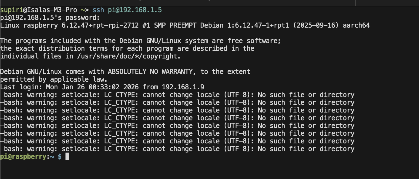 First SSH connection to the Pi