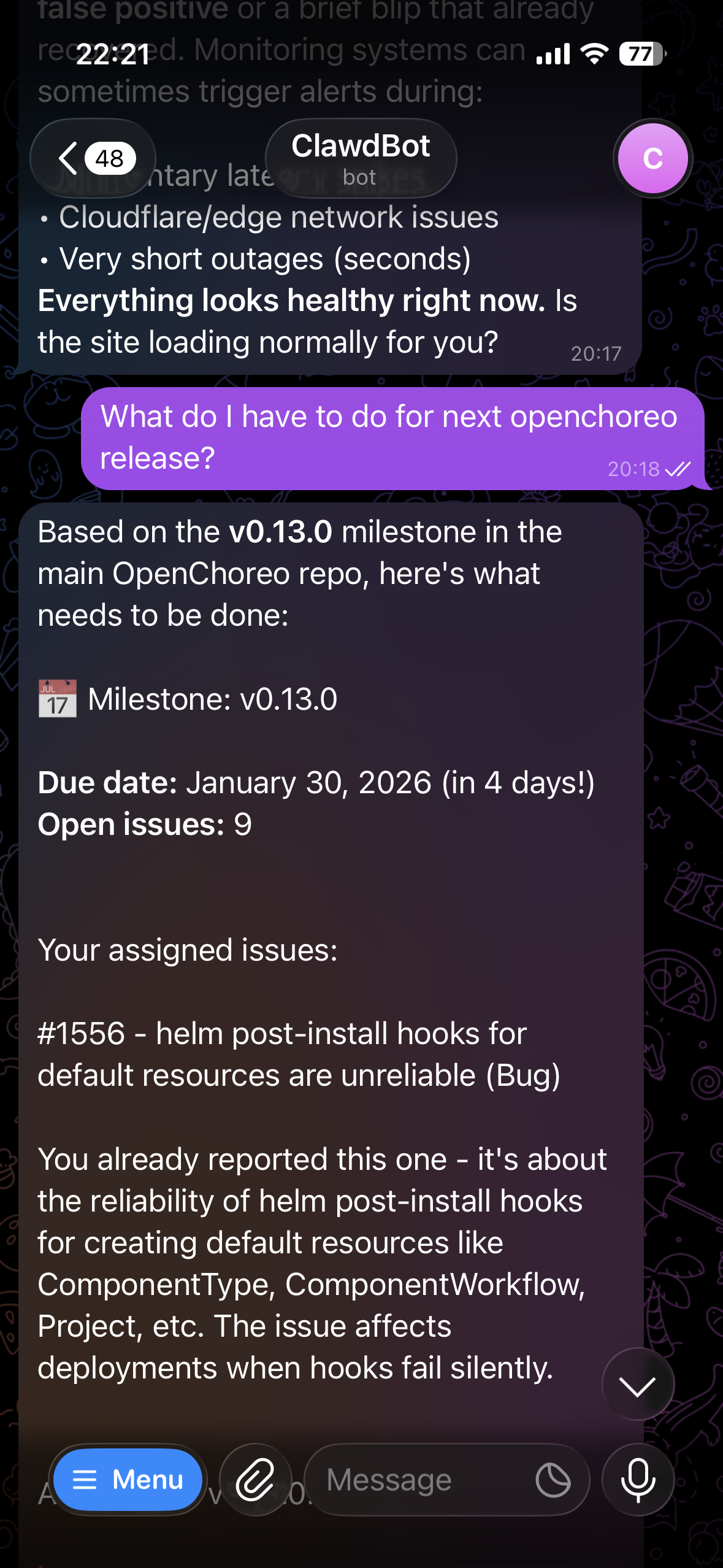 OpenClaw checking GitHub release tasks