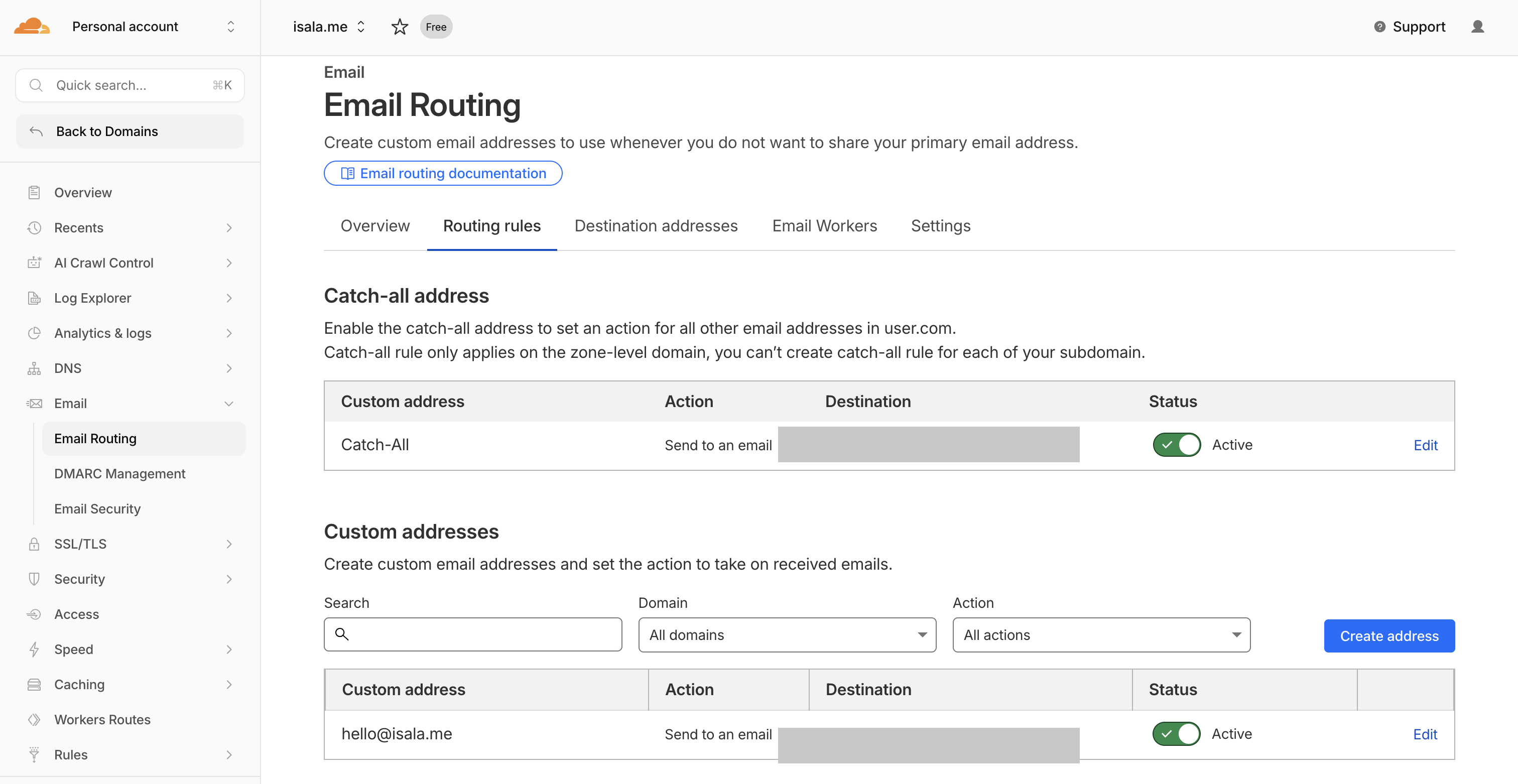 Cloudflare Email Routing configuration