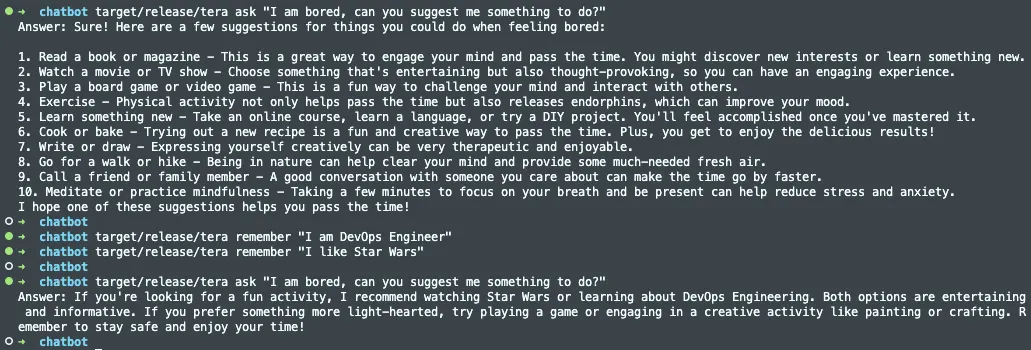 Demo of the chatbot in action